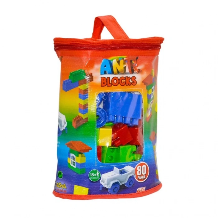Mey İthalat® ANT081 Ant Blocks 80 Parça Çantalı Blok Seti