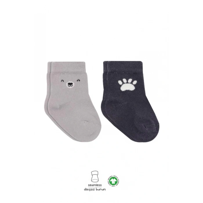 Mey İthalat®  Bear Penye Soket Çorap 2Li BS10116 Gri