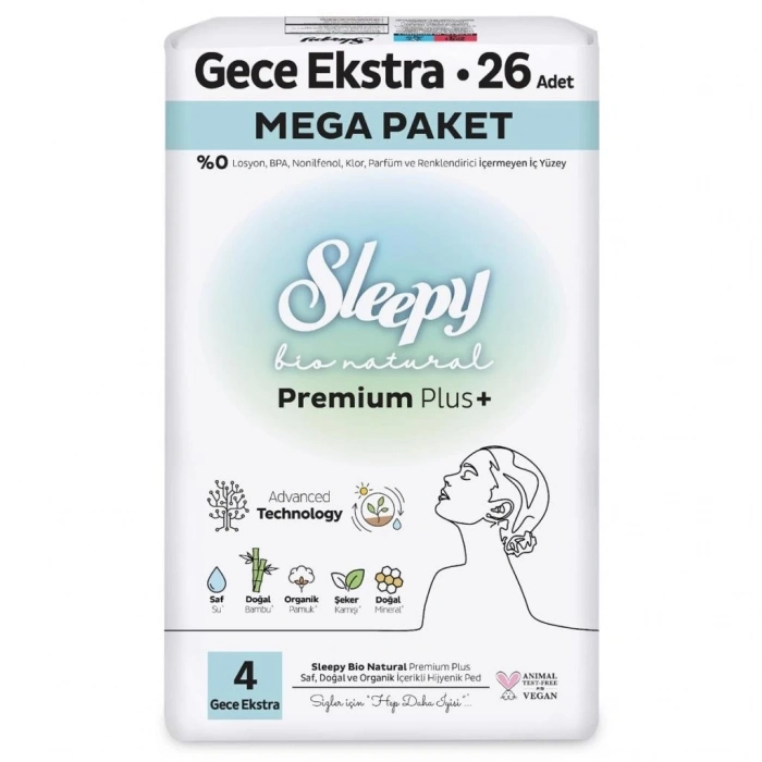 Mey İthalat®   Bio Natural Premium Plus Mega Ekstra Gece Ped 26 Adet