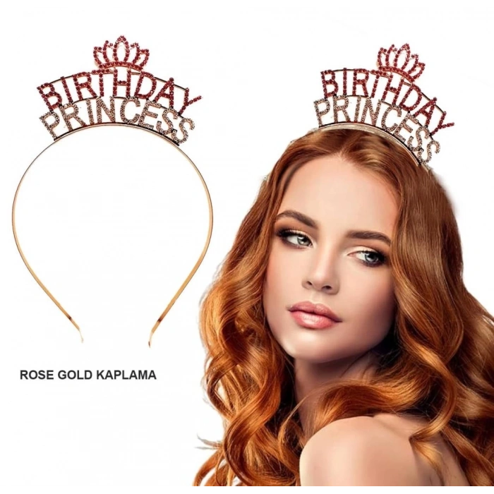 Mey İthalat® Birthday Princess Kristal Taç – Rose Gold Kaplama