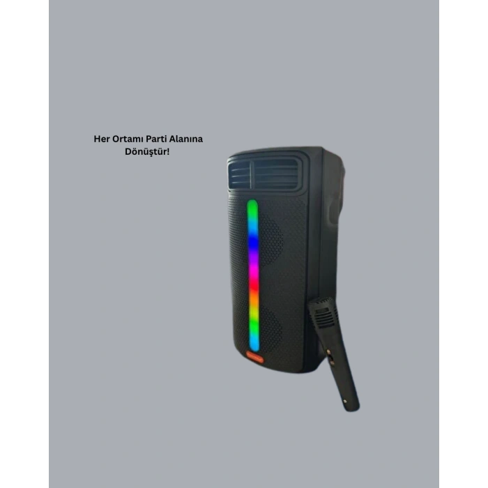 Mey İthalat® Bluetooth Işıklı Hoparlör – 2x5W Güç | USB + TF Kart + FM Radyo | Siyah Renk