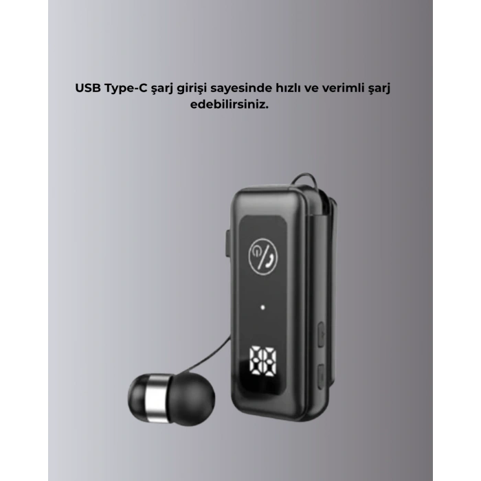 Mey İthalat® Bluetooth 5.2 Kablolu Makaralı Kulaklık | Dijital Ekran ve Titreşimli Bildirim
