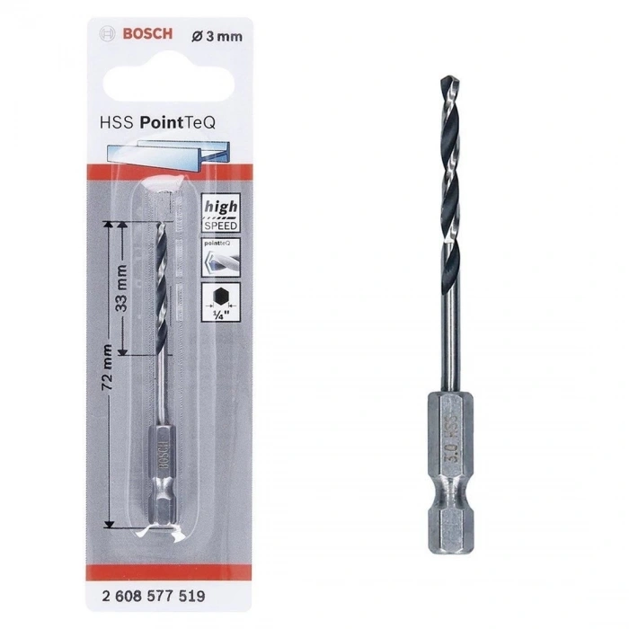 Mey İthalat® Bosch Pointteq Altıgen Şaftlı Hss Matkap Ucu 3 mm