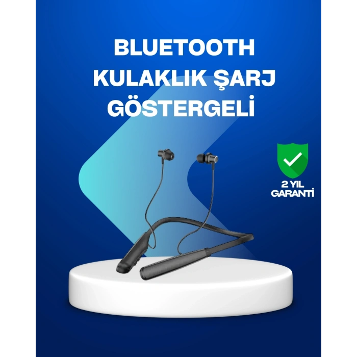 Mey İthalat® Boyun Askılı Kablosuz Bluetooth Kulaklık – Aktif Gürültü Önleme, LCD Ekranlı