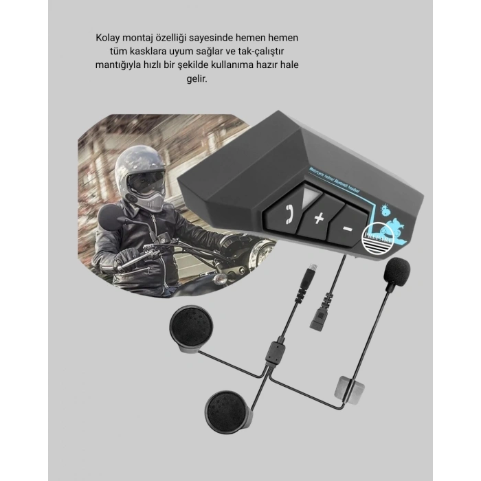 Mey İthalat® BT22 Kask Bluetooth Kulaklık 5.0 Gürültü Engelleyici ve Eller Serbest Kullanım