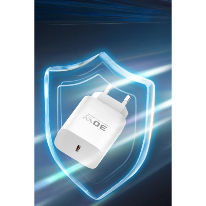 Mey İthalat®  C87C 30W Type-C Çıkışlı Ekstra DL51 1M Type-C to Type-C Kablolu PD Şarj Cihazı - Beyaz
