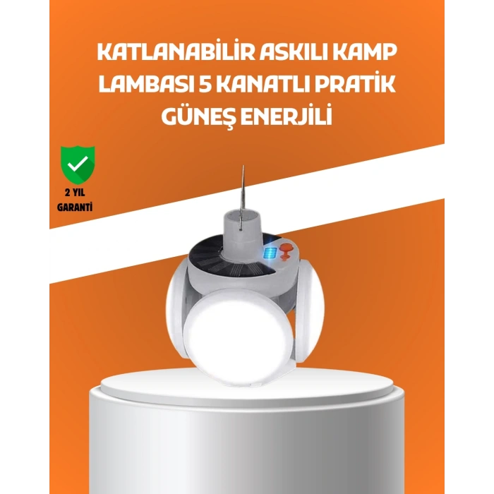 Mey İthalat® Çok Amaçlı Katlanabilir Güneş Enerjili Kamp Lambası – Masa Üstü ve Asılabilir Kullanım