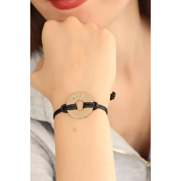 Mey İthalat® COOL (Havalı) Siyah Deri İpli Unisex Mood Bileklik