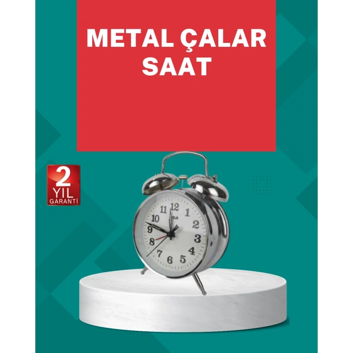 Mey İthalat® Dekoratif Gümüş Işıklı Alarmlı Masa Saati Sessiz Mekanizma