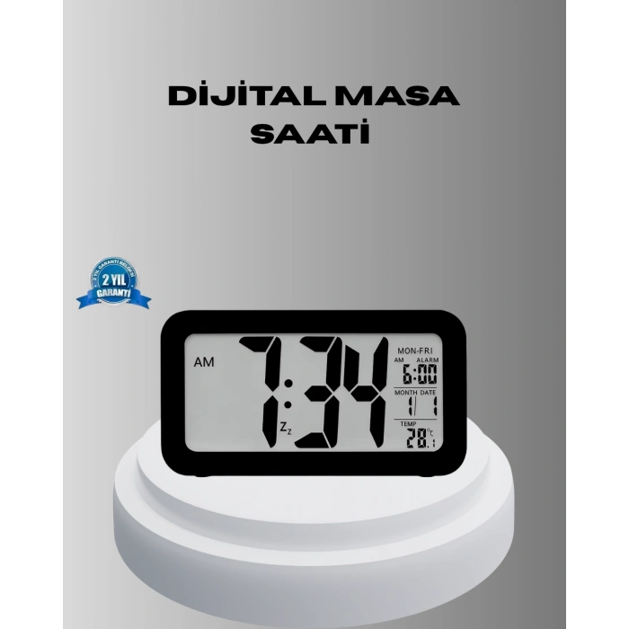 Mey İthalat® Dijital Masa Saati Sensörlü Aydınlatmalı Alarm ve Sıcaklık Ölçerli