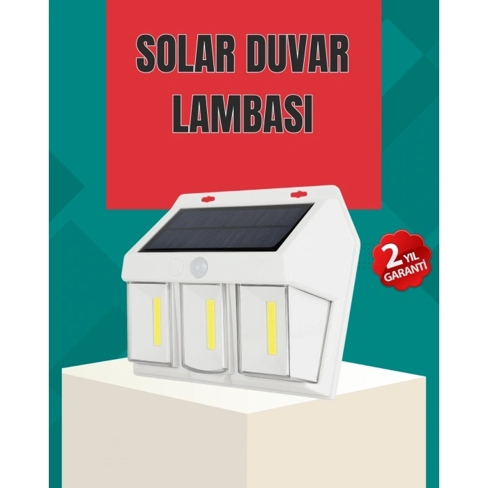 Mey İthalat® Dış Mekan Solar Duvar Lambası – 120° Hareket Algılama, 3 Işık Modu
