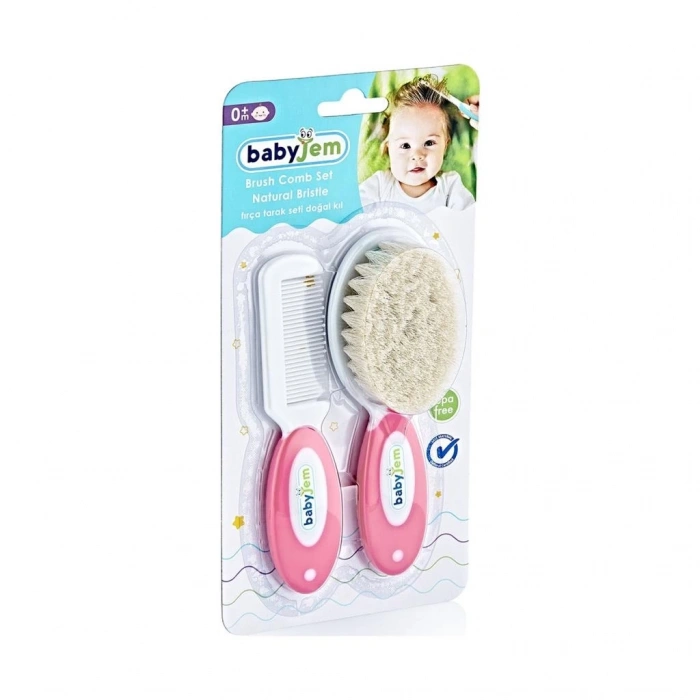 Mey İthalat®  Doğal Kıl Fırça Tarak Seti 519 Pembe