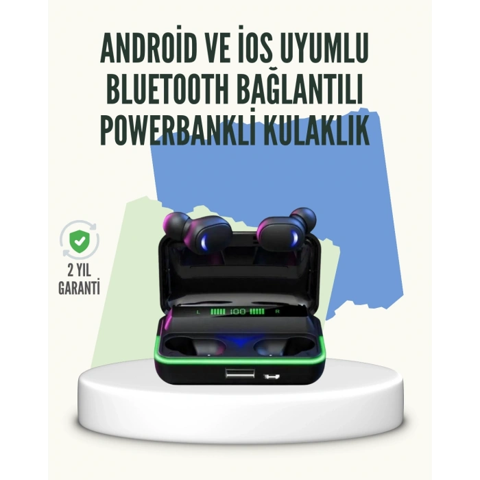 Mey İthalat® E10 Powerbank Şarjlı Bluetooth 5.1 Kulaklık Spor ve Oyun İçin