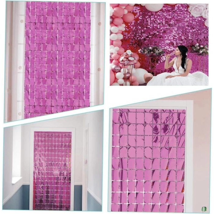 Mey İthalat®  Ekstra Metalize Rose Gold Renk Disko Dikdörtgen Kesim Kapı Perdesi Dekorasyon 1x2 Metre
