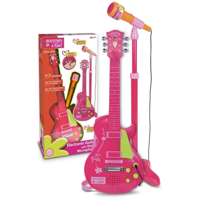 Mey İthalat®  Elektronik Ayaklı Mikrofonlu Pembe Gitar