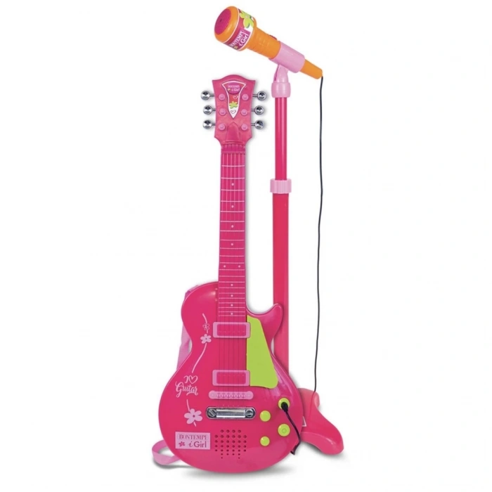 Mey İthalat®  Elektronik Ayaklı Mikrofonlu Pembe Gitar