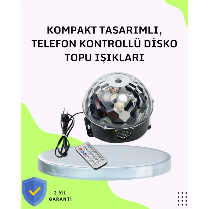 Mey İthalat® Ev ve Parti İçin Masaüstü Bluetooth Disko Topu Işık Gösterisi