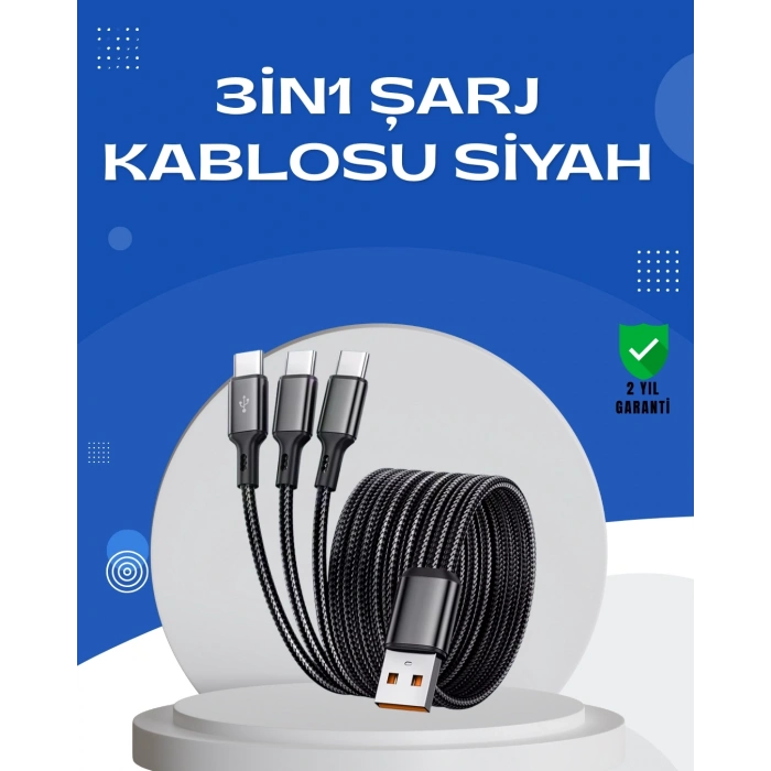 Mey İthalat® Evrensel 3 Başlıklı Şarj Kablosu – iPhone Huawei Samsung İçin