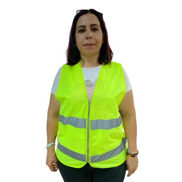 Mey İthalat® Fermuarlı Sarı İkaz Yeleği XL Beden 59 cm