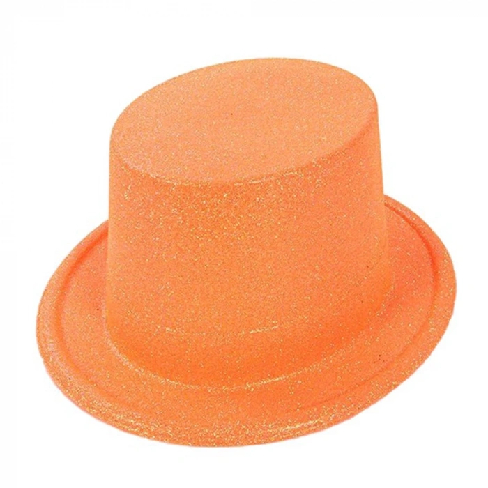 Mey İthalat® Floresan Turuncu Renk Simli Uzun Fötr Melon Şapka 12 cm