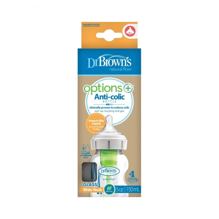 Mey İthalat®   Geniş Ağız Anti Kolik Options+ Cam Biberon 150 ml