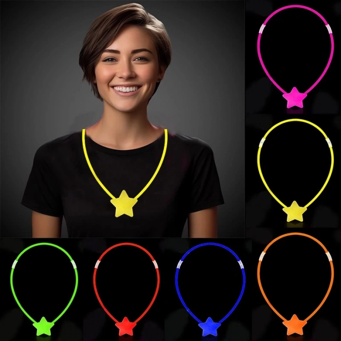 Mey İthalat® Glow Stick Yıldız Kolye - Glow Kolye - Glow Stick Partisi Yıldız Kolye 6 Adet