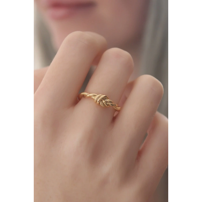 Mey İthalat® Gold Renk Halat Düğüm Model Kadın Yüzük