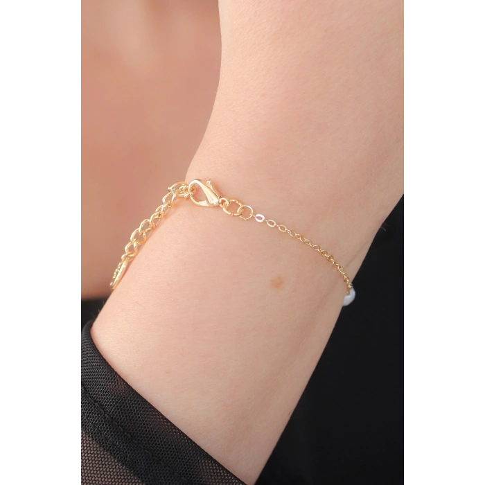 Mey İthalat® Gold Renk İnci Boncuk Model Kadın Bileklik