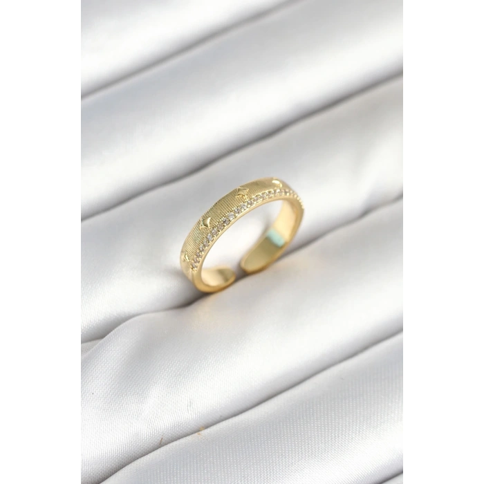 Mey İthalat® Gold Renk Şerit Zirkon Taşlı Kadın Yüzük