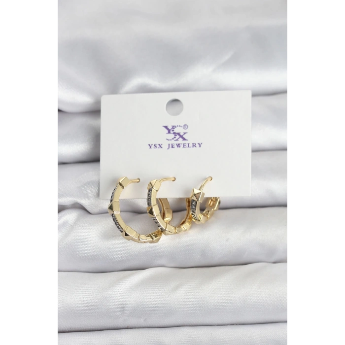 Mey İthalat® Gold Renk Zirkon Taşlı Kadın Küpe