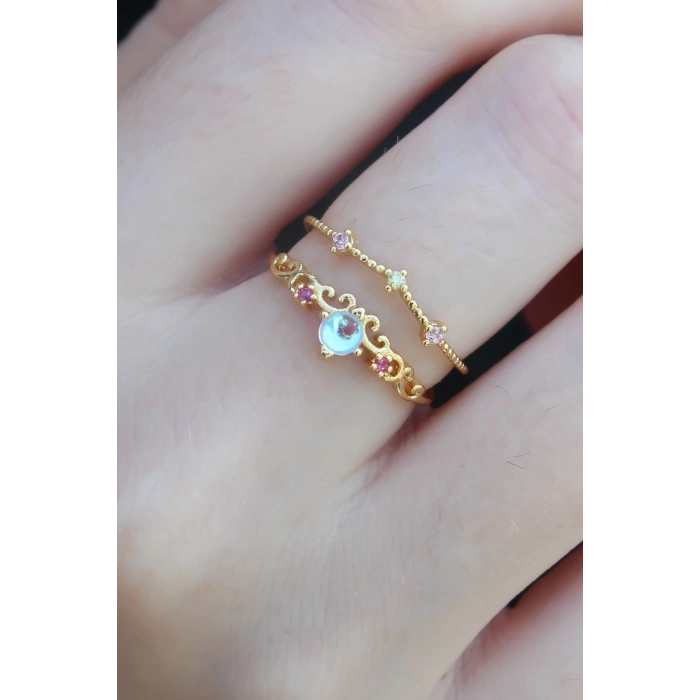 Mey İthalat® Gold Renk Zirkon Taşlı Taç Model Kadın Yüzük