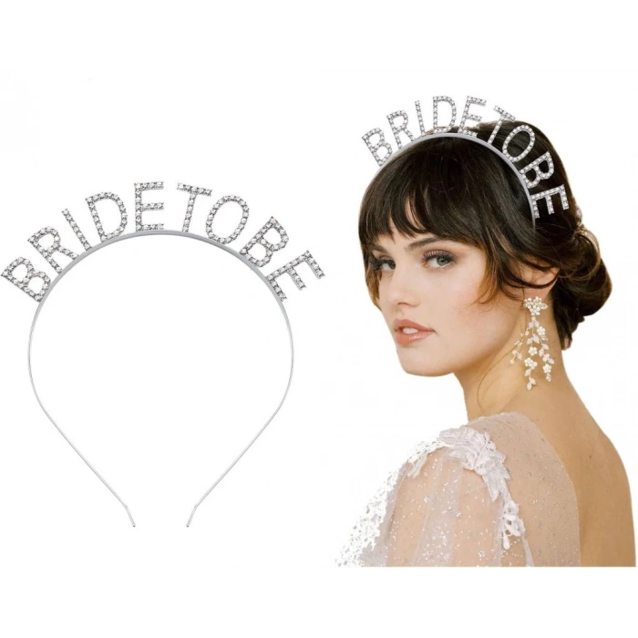 Mey İthalat® Gümüş Kaplama Kristal Taşlı Bride To Be Gelin Tacı 16x17 cm