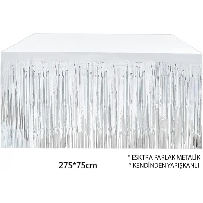 Mey İthalat® Gümüş Metalize Masa Eteği 275x75 cm – Kendinden Yapışkanlı