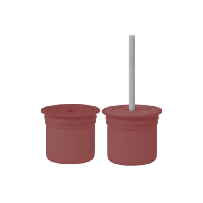 Mey İthalat®   Ham+Hüp Pipetli Silikon Bardak Seti Velvet Rose / Powder Grey