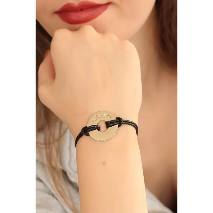 Mey İthalat® HAPPY (Mutlu) Siyah Deri İpli Unisex Mood Bileklik