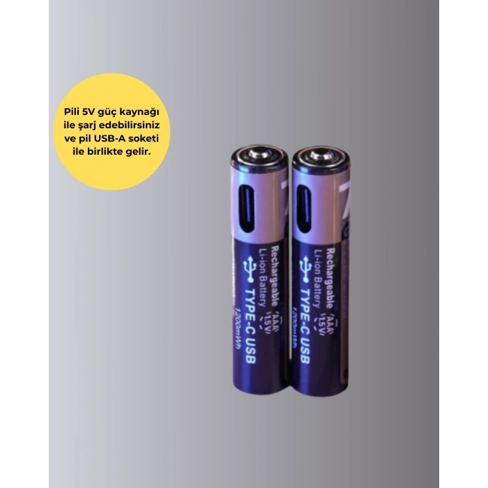 Mey İthalat® Hızlı Şarj Teknolojili USB Şarjlı AAA Pil – 40 Dakikada Tam Şarj