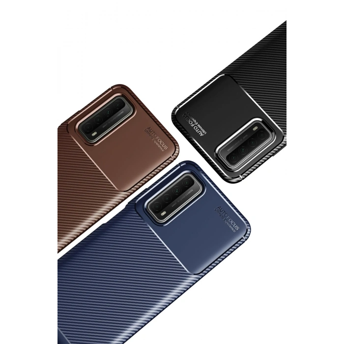 Mey İthalat®  Huawei P Smart 2021 Kılıf Auto Focus Karbon Kapak - Lacivert