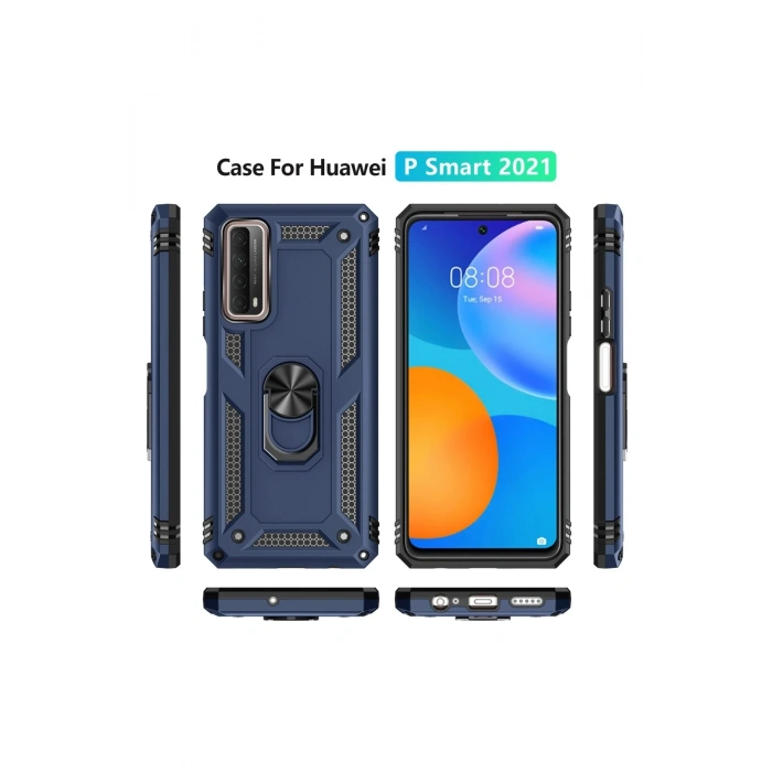 Mey İthalat®  Huawei P Smart 2021 Kılıf Sofya Yüzüklü Silikon Kapak - Lacivert
