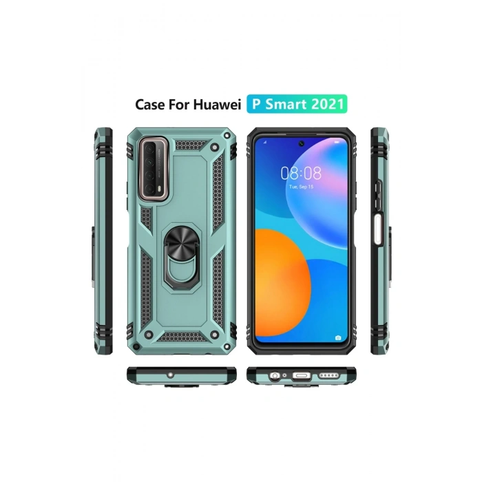Mey İthalat®  Huawei P Smart 2021 Kılıf Sofya Yüzüklü Silikon Kapak - Yeşil