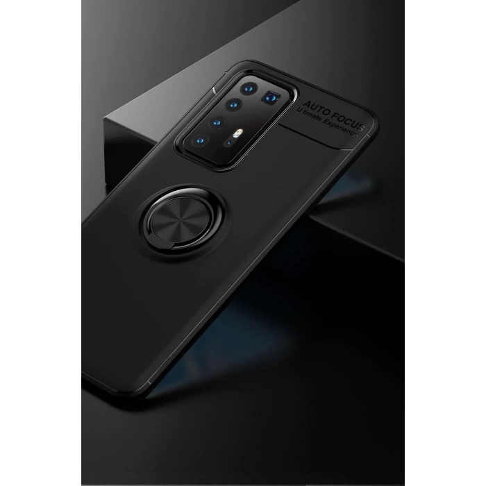 Mey İthalat®  Huawei P40 Pro Kılıf Range Yüzüklü Silikon - Siyah