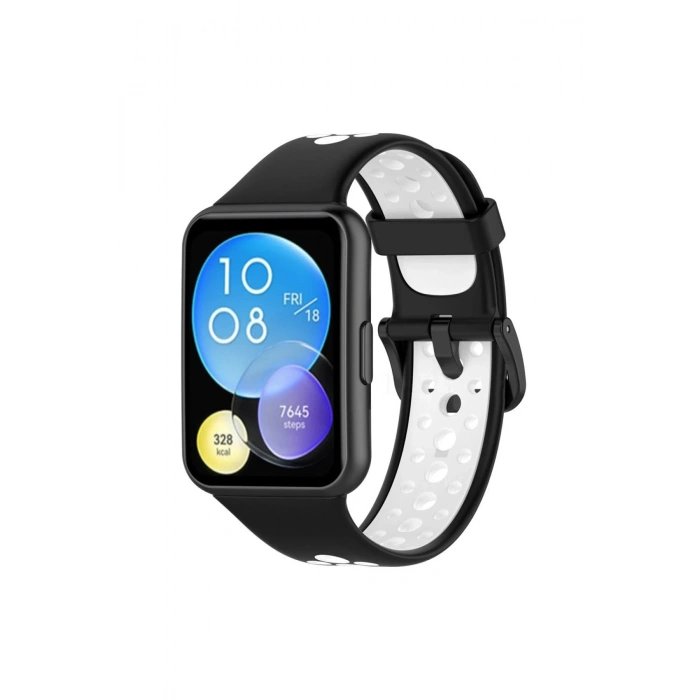 Mey İthalat®  Huawei Watch Fit 2 Spor Delikli Kordon - Siyah-Beyaz