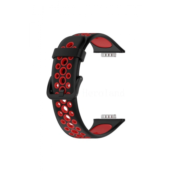 Mey İthalat®  Huawei Watch Fit 2 Spor Delikli Kordon - Siyah-Kırmızı