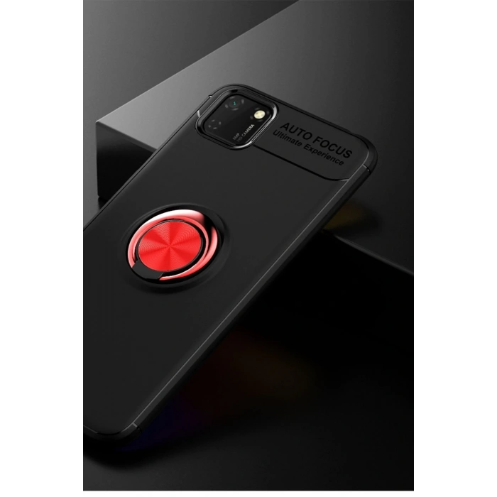 Mey İthalat®  Huawei Y5P Kılıf Range Yüzüklü Silikon - Siyah-Kırmızı