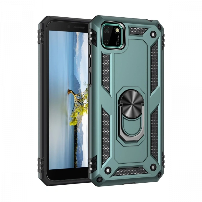 Mey İthalat®  Huawei Y5P Kılıf Sofya Yüzüklü Silikon Kapak - Yeşil