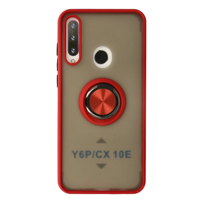Mey İthalat®  Huawei Y6P Kılıf Montreal Yüzüklü Silikon Kapak - Kırmızı