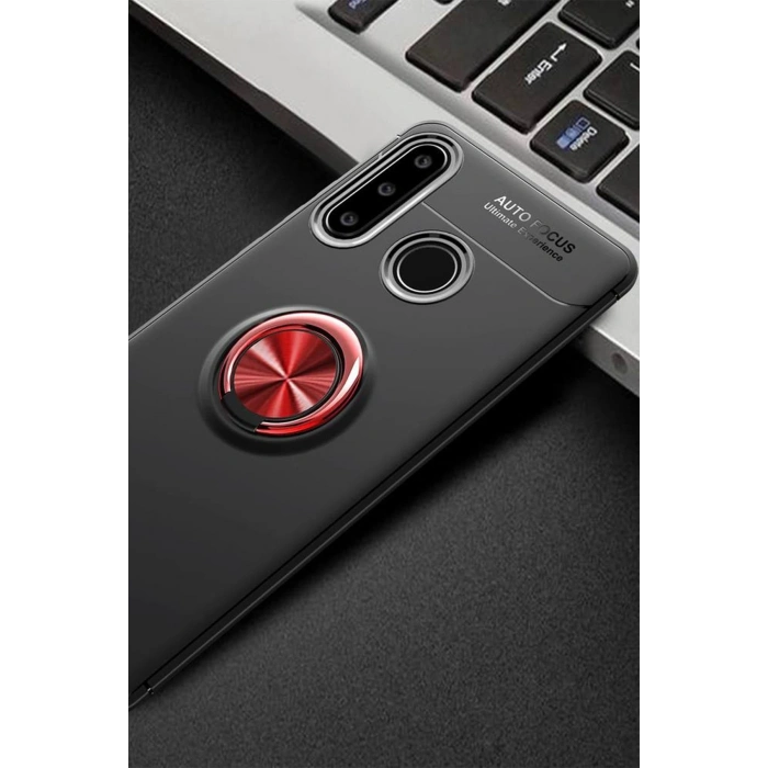 Mey İthalat®  Huawei Y6P Kılıf Range Yüzüklü Silikon - Siyah-Kırmızı