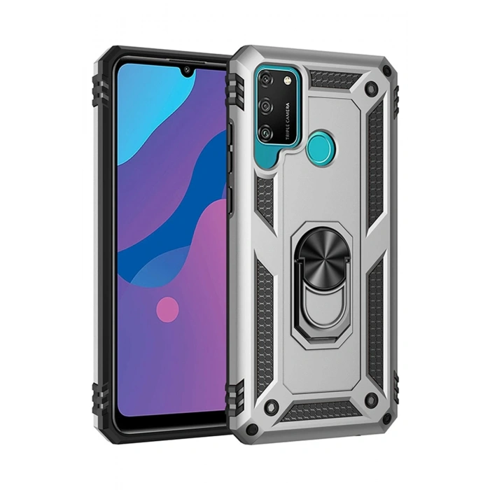 Mey İthalat®  Huawei Y6P Kılıf Sofya Yüzüklü Silikon Kapak - Gümüş