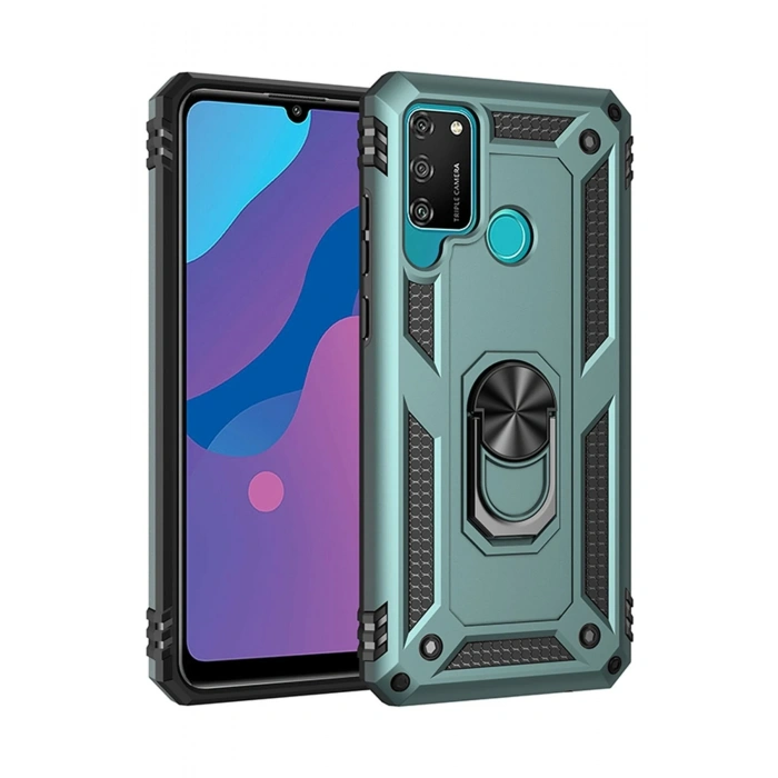 Mey İthalat®  Huawei Y6P Kılıf Sofya Yüzüklü Silikon Kapak - Yeşil
