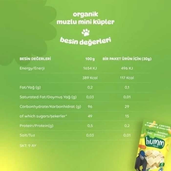 Mey İthalat® Humm Organik Muzlu Glutensiz Vegan Mini Küpler 30 Gr