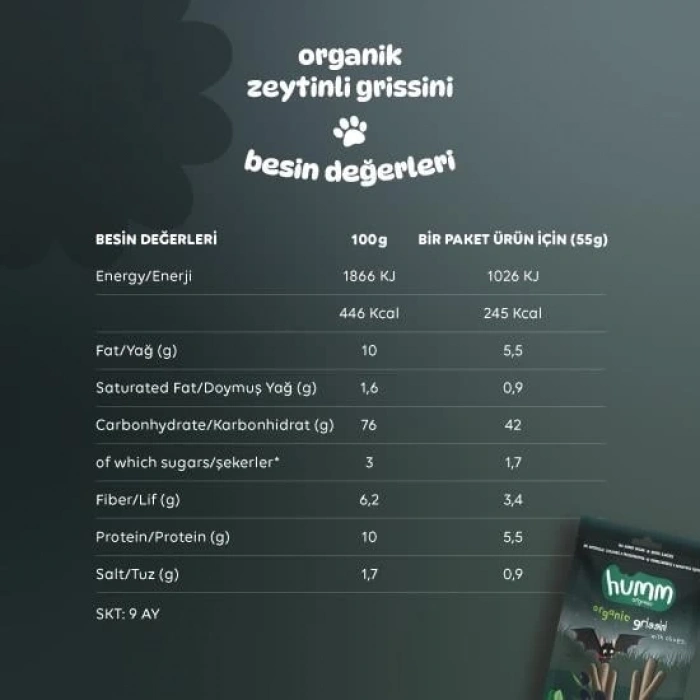 Mey İthalat® Humm Organik Vegan Zeytinli Grissini 55 Gr